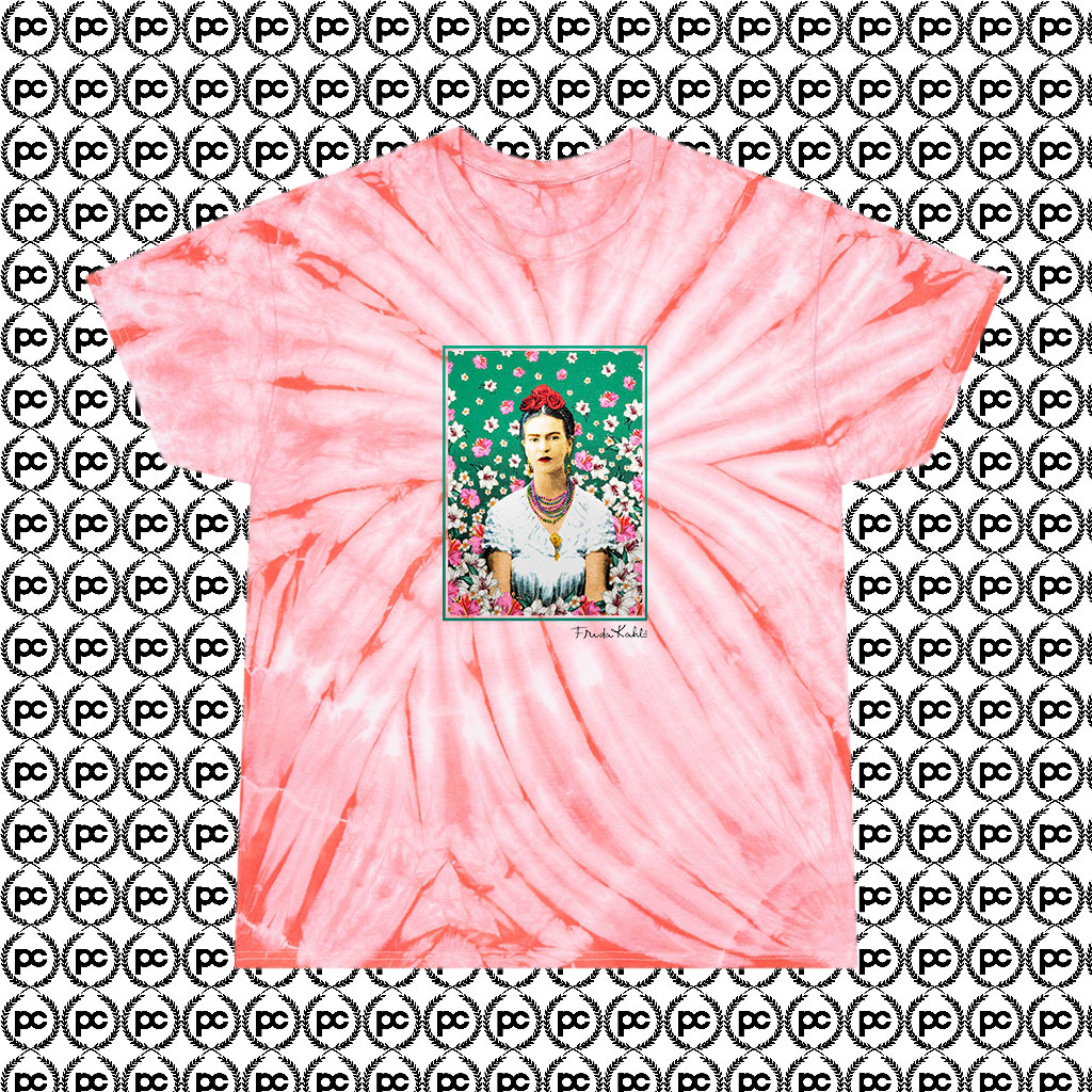 Cheap Frida Kahlo Floral Vintage Cyclone Tie Dye T Shirt Coral