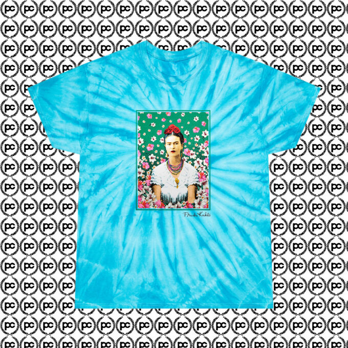 Cheap Frida Kahlo Floral Vintage Cyclone Tie Dye T Shirt Turquoise