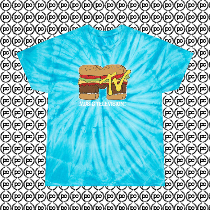 Music Television Hamburger Cyclone Tie Dye T Shirt Turquoise