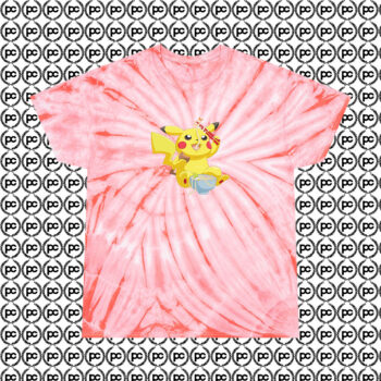 Pikachu Eating Ramen Cyclone Tie Dye T Shirt Coral