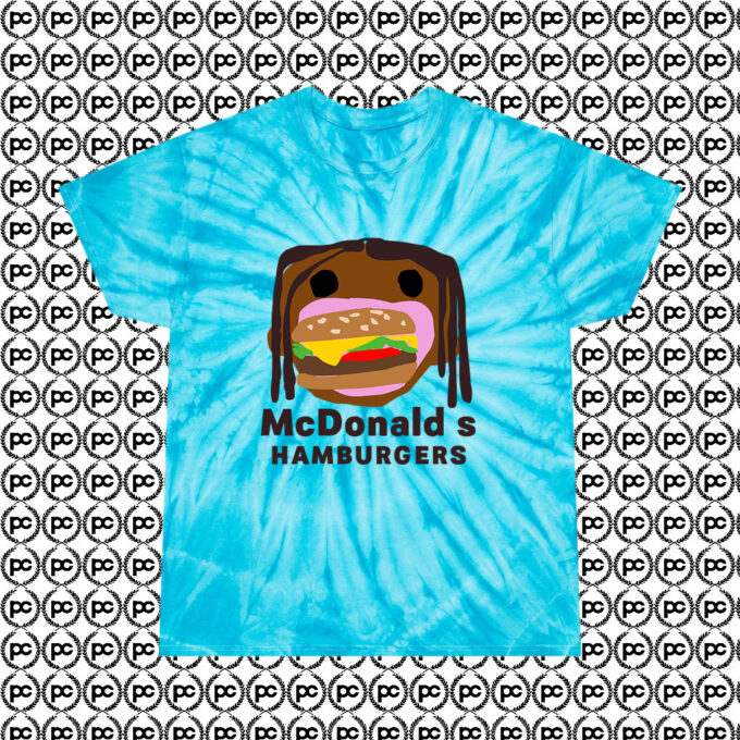 Travis Scott McDonalds Parody Hamburgers Cyclone Tie Dye T Shirt Turquoise