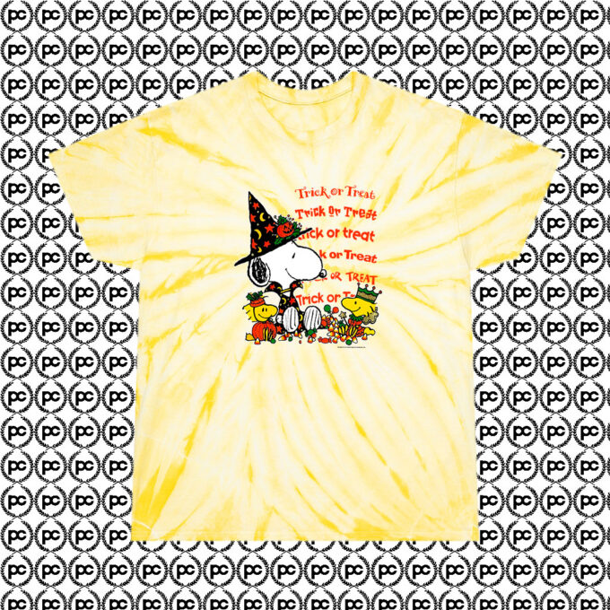 Vintage Snoopy Halloween Trick Or Treat Cyclone Tie Dye T Shirt Pale Yellow