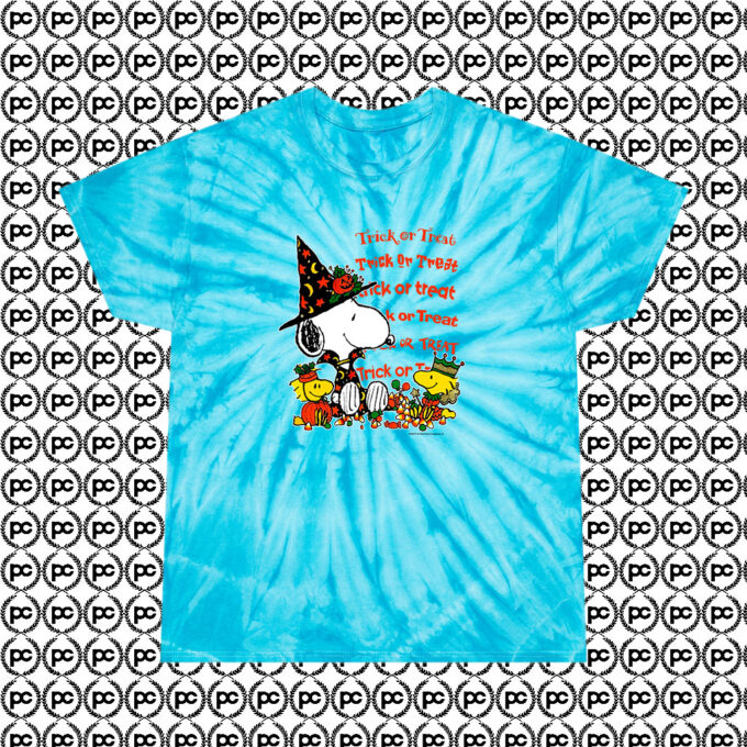 Vintage Snoopy Halloween Trick Or Treat Cyclone Tie Dye T Shirt Turquoise