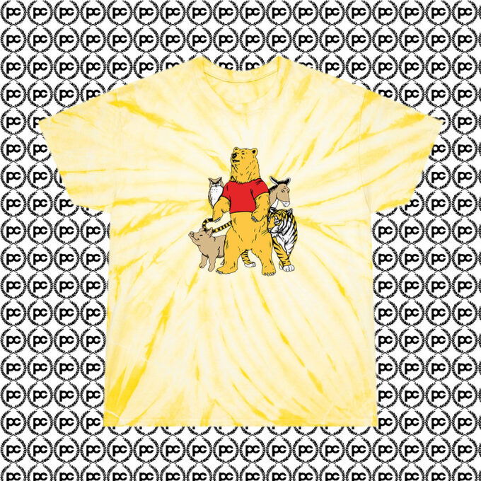 Winnie The Pooh Bear And Friends Animals Cyclone Tie Dye T Shirt Pale Yellow