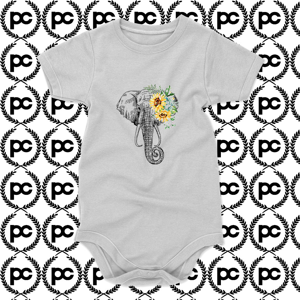 Elephant Sunflower Baby Onesie