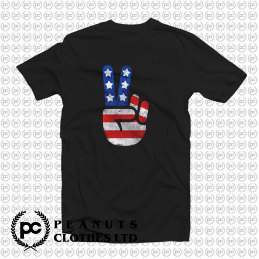 Usa Flag Peace Sign Victory Fingers Patriotic T Shirt