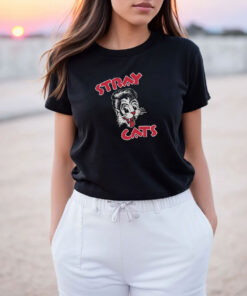 Stray Cats Cat Head Red Letters T Shirt