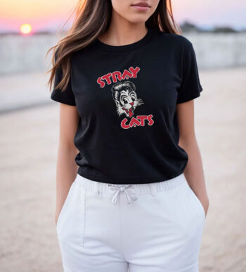 Stray Cats Cat Head Red Letters T Shirt