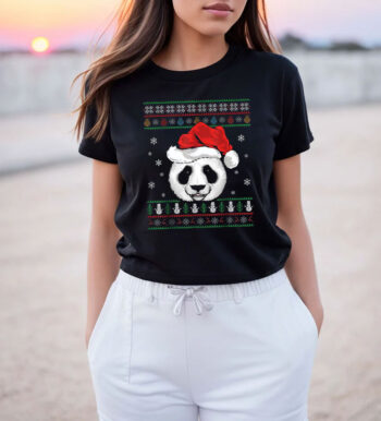 Santa Panda Face Christmas T Shirt