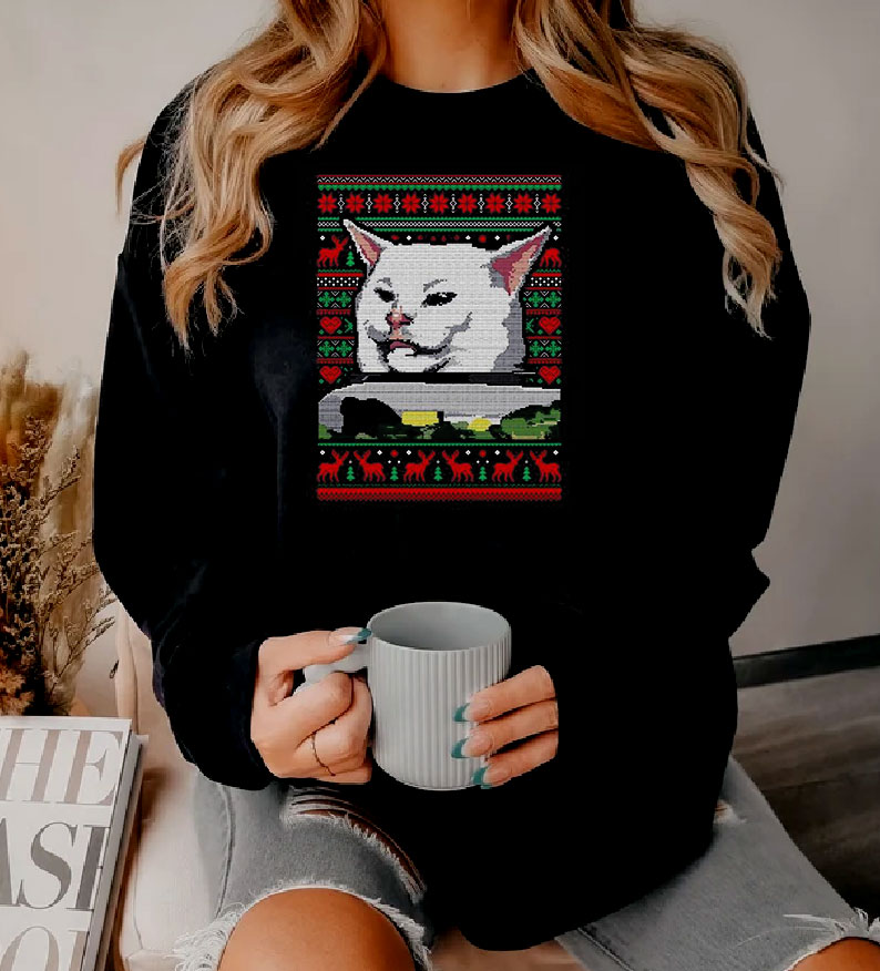 Cat Meme Dinner Ugly Christmas Funny Sweatshirt