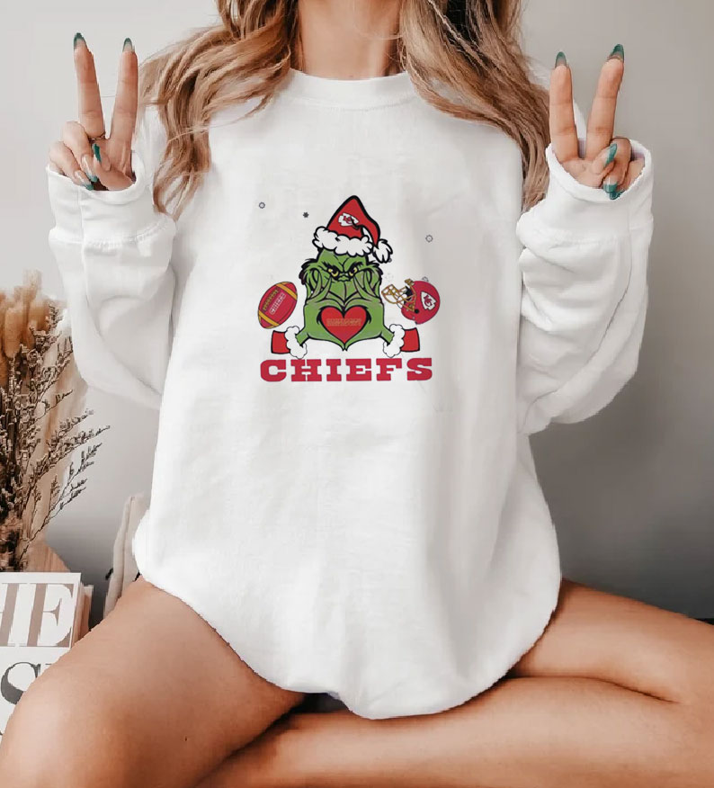 Grinch Loves Chiefs Football Helmet Sweatshirt