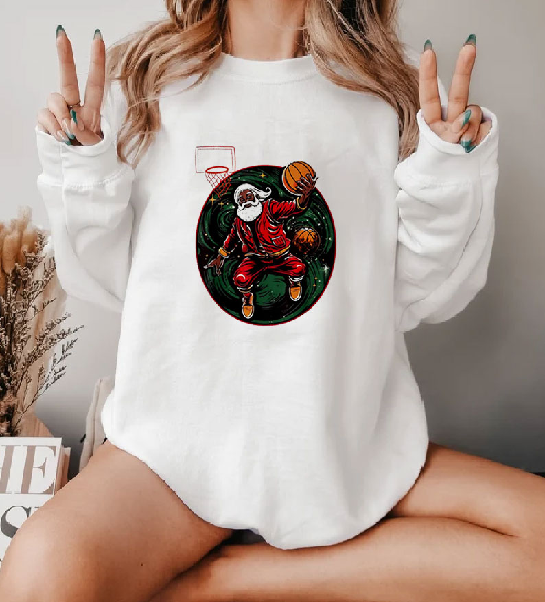 Happy Merry Christmas Santa Basketball Funny 2024 Sweatshirt