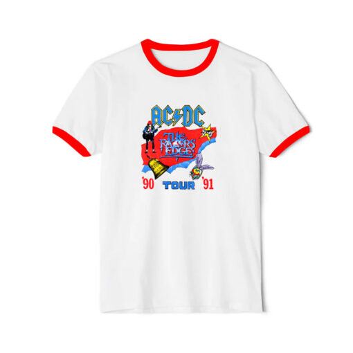 AC DC The Razors Edge Tour 90 91 Vintage Ringer Red Tee