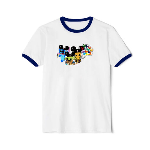 Baby Yoda Baby Groot Stitch Ballon Mickey Disney Ringer Navy Tee