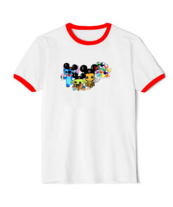 Baby Yoda Baby Groot Stitch Ballon Mickey Disney Ringer Red Tee