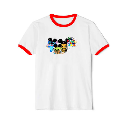 Baby Yoda Baby Groot Stitch Ballon Mickey Disney Ringer Red Tee