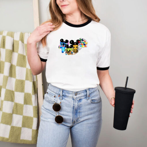 Baby Yoda Baby Groot Stitch Ballon Mickey Disney Ringer Tee