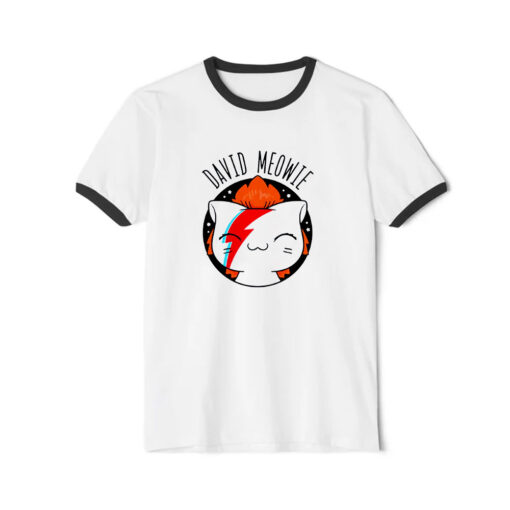 David Meowie Funny Ringer Black Tee