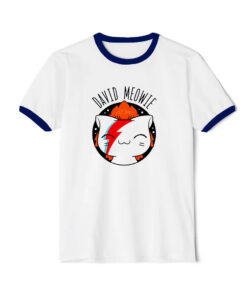 David Meowie Funny Ringer Navy Tee