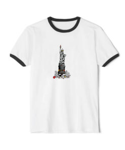 Free Spirit Statue Of Liberty Graphic Ringer Black Tee