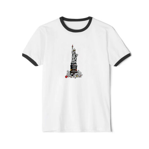 Free Spirit Statue Of Liberty Graphic Ringer Black Tee