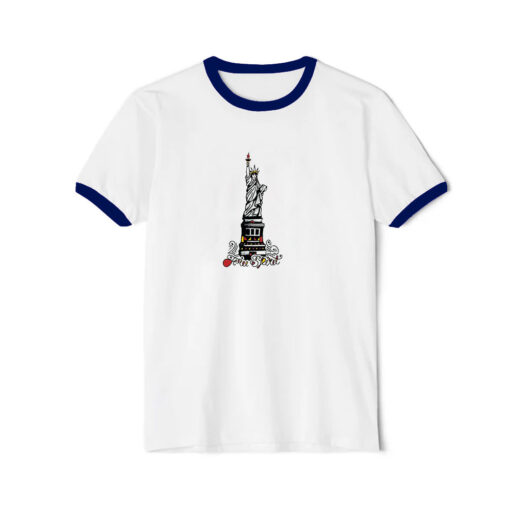 Free Spirit Statue Of Liberty Graphic Ringer Navy Tee
