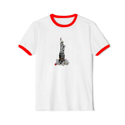 Free Spirit Statue Of Liberty Graphic Ringer Red Tee