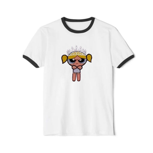 Funny Powerpuff Angry Queen Bubbles Ringer Black Tee