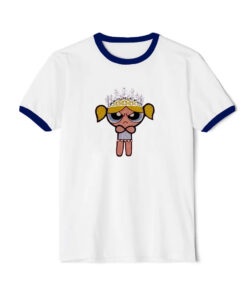 Funny Powerpuff Angry Queen Bubbles Ringer Navy Tee