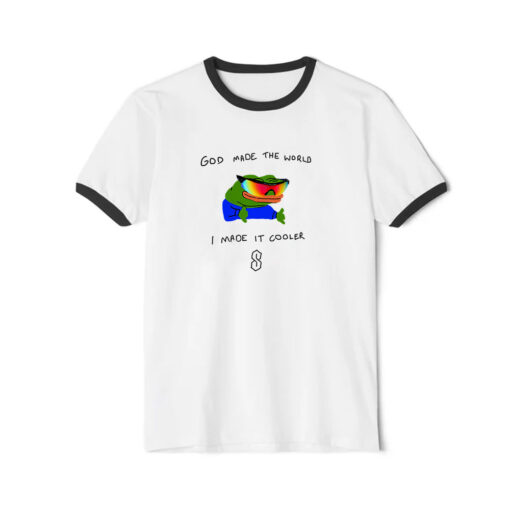 God Made The World I Made Cooler Ringer Black Tee
