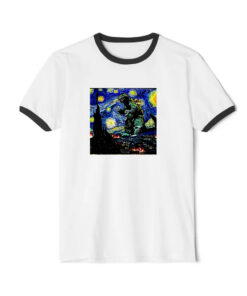 Godzilla Starry Night Van Gogh Ringer Black Tee