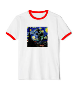 Godzilla Starry Night Van Gogh Ringer Red Tee