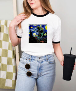 Godzilla Starry Night Van Gogh Ringer Tee