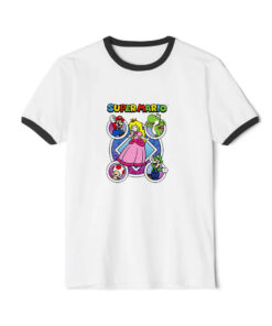 Princess Peach and Friends Graphic Ringer Black Tee