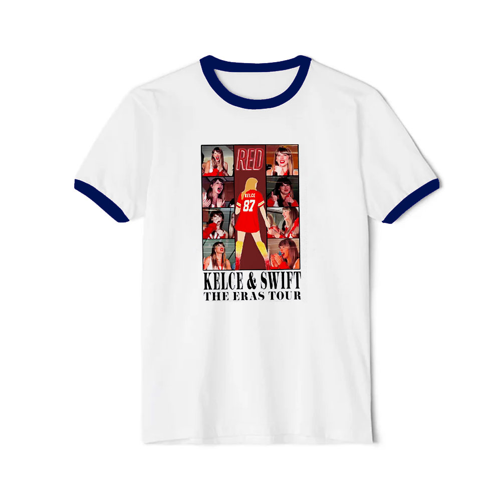 Taylor Swift x Travis Kelce The Eras Tour Merch Ringer Navy Tee