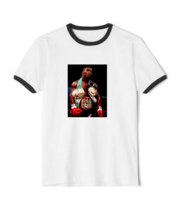 Mike Tyson With Belts Heavyweight Boxing Champion Fan Ringer Black Tee