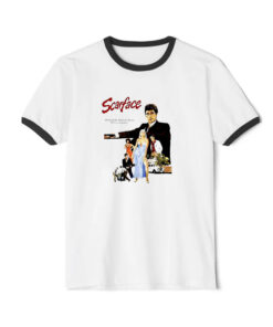 Scarface Al Pacino Film Movie Poster Ringer Black Tee
