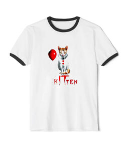 Scary Kitten Clown Cat Lover Funny Halloween Costume Ringer Black Tee