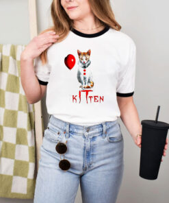 Scary Kitten Clown Cat Lover Funny Halloween Costume Ringer Tee